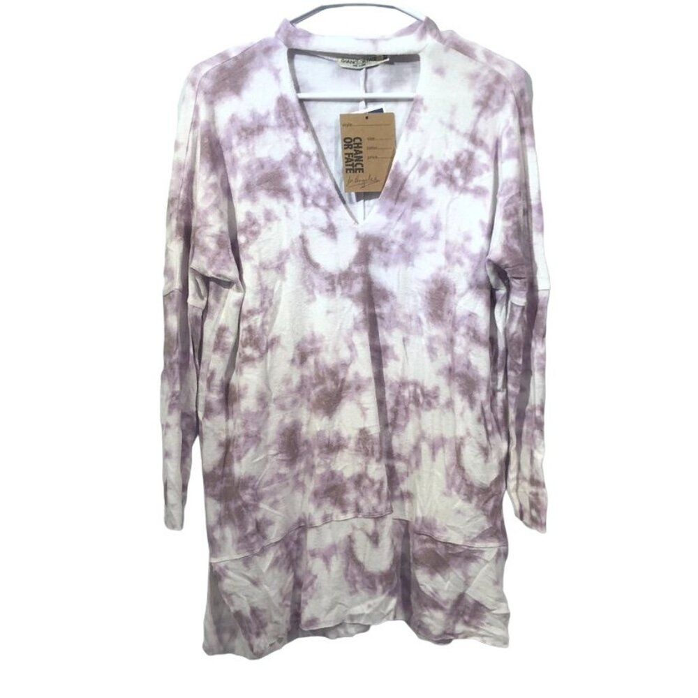 Chance or Fate White Purple Pullover Sweater Tunic Bleach Dye Tie Dye XS Womens